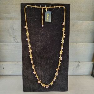 Cookie Lee Gold Necklace With Pink And Green Beads #82285 NWT